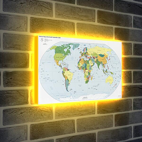 Лайтбокс световая панель - Политическая карта мира. Сентябрь 2008