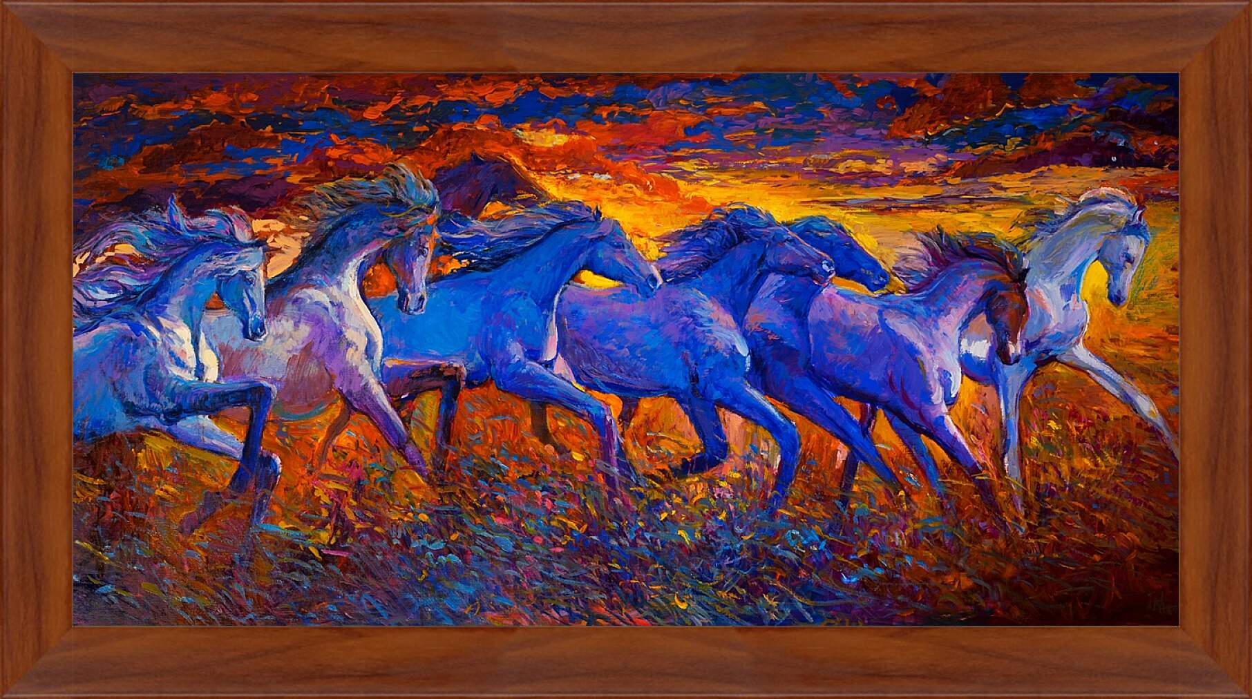 Картина в раме - Лошади в поле