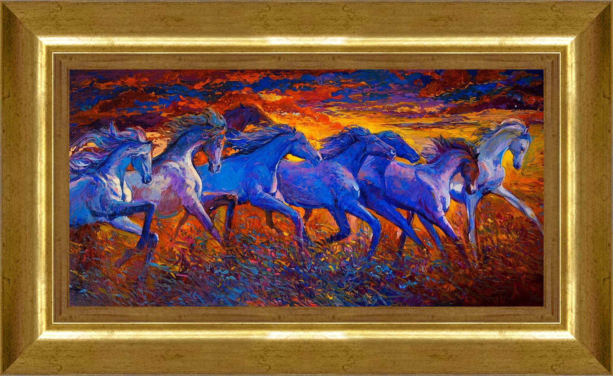 Картина в раме - Лошади в поле