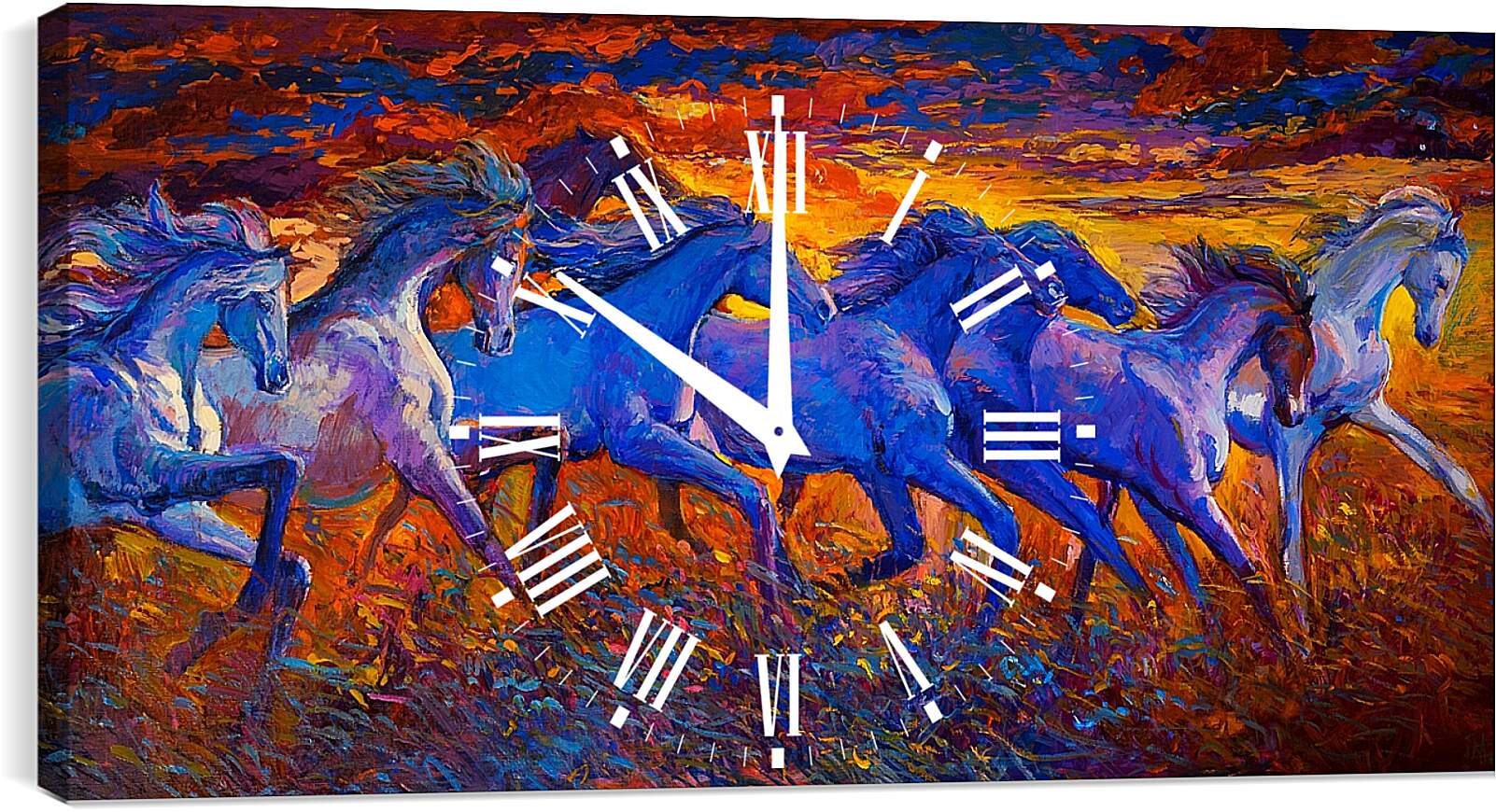 Часы картина - Лошади в поле