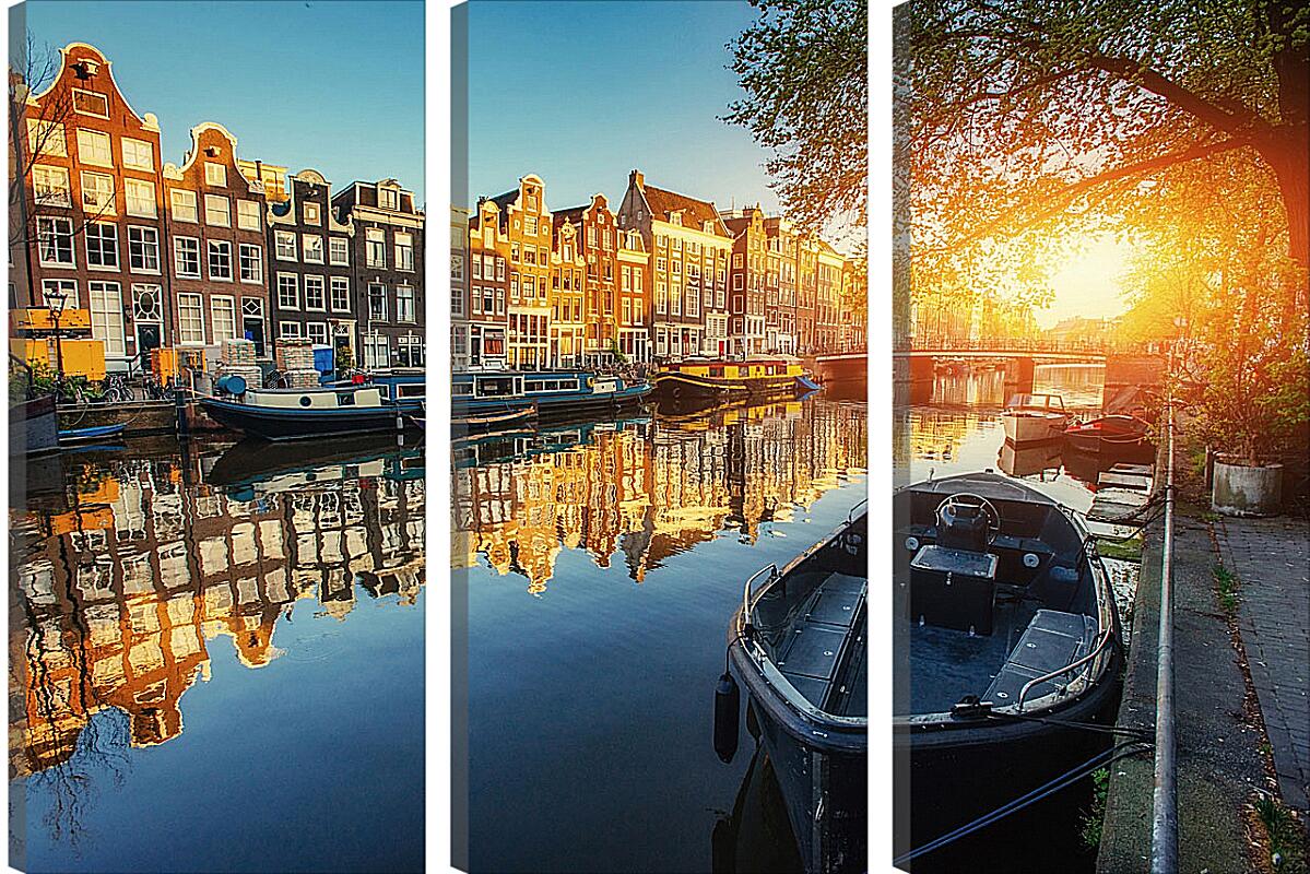 Модульная картина - Амстердамский канал на закате