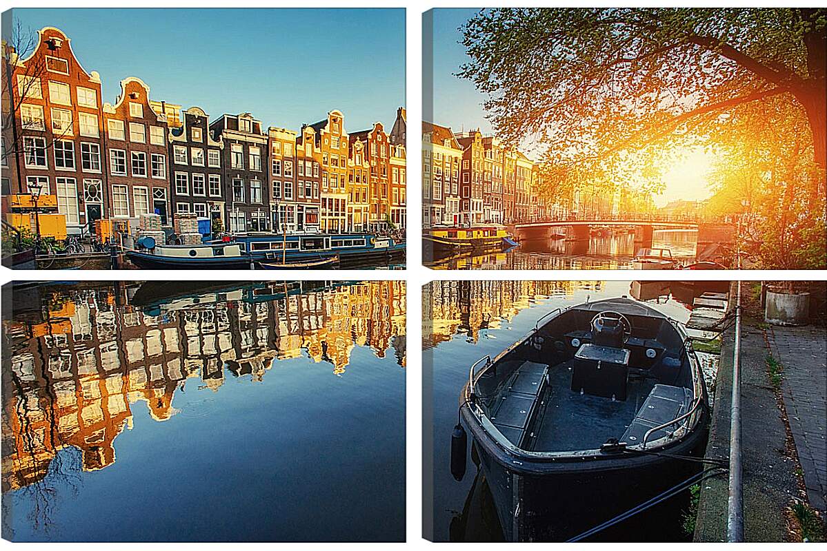 Модульная картина - Амстердамский канал на закате