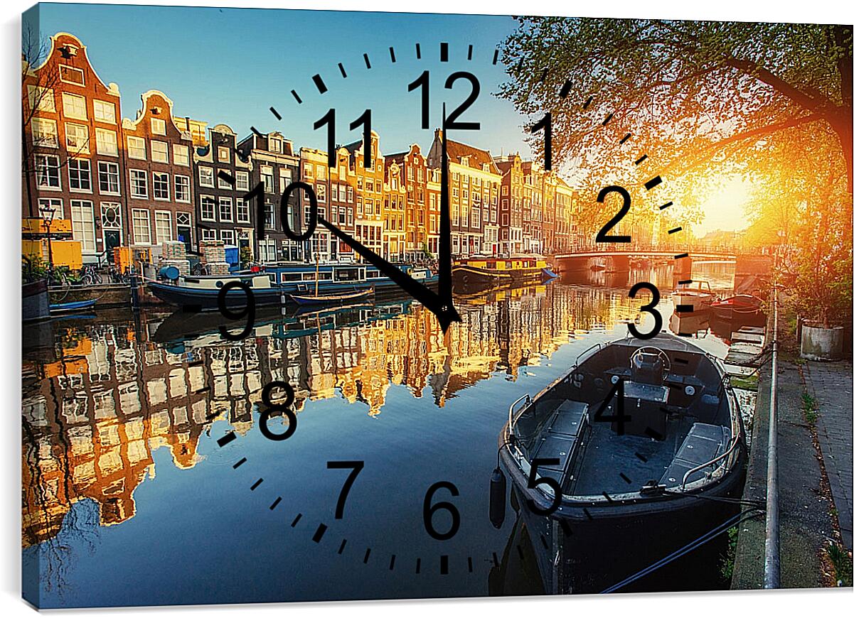 Часы картина - Амстердамский канал на закате