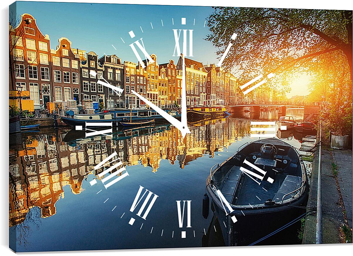 Часы картина - Амстердамский канал на закате