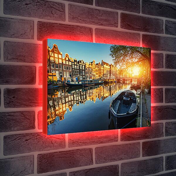 Лайтбокс световая панель - Амстердамский канал на закате