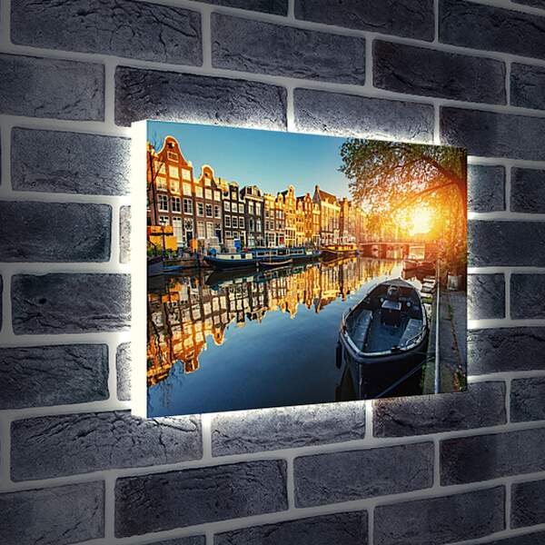 Лайтбокс световая панель - Амстердамский канал на закате