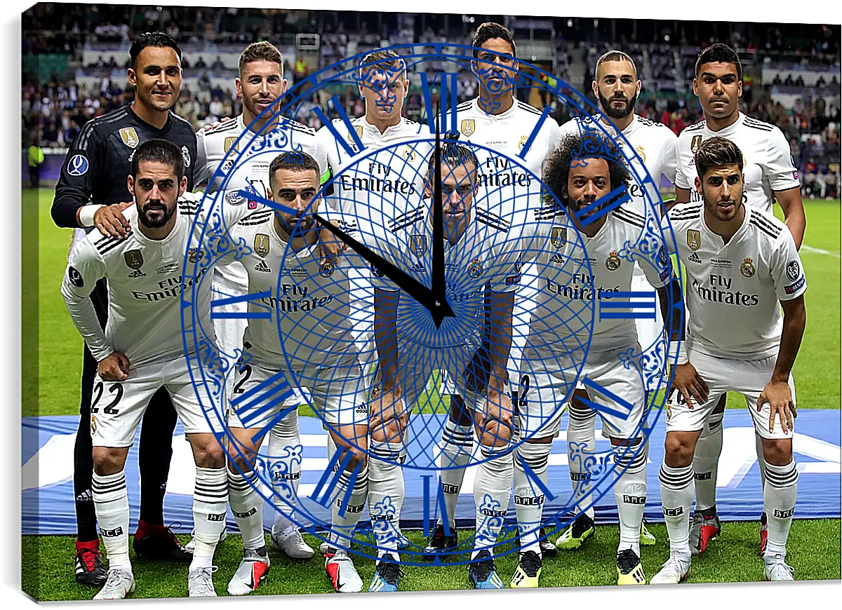 Часы картина - Фото перед матчем ФК Реал Мадрид. FC Real Madrid