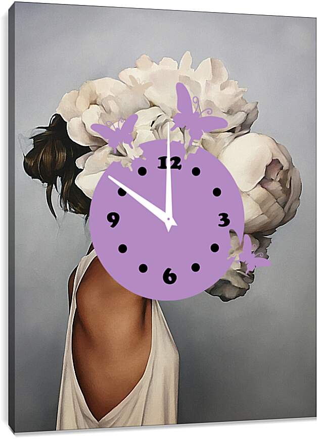 Часы картина - Девушка и пион