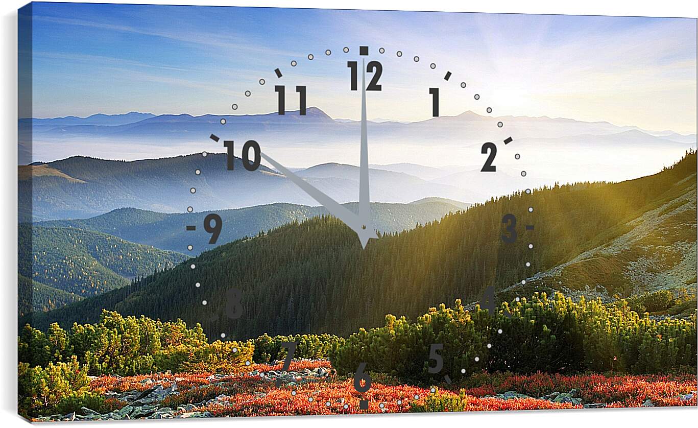 Часы картина - Утреннее солнце над горами
