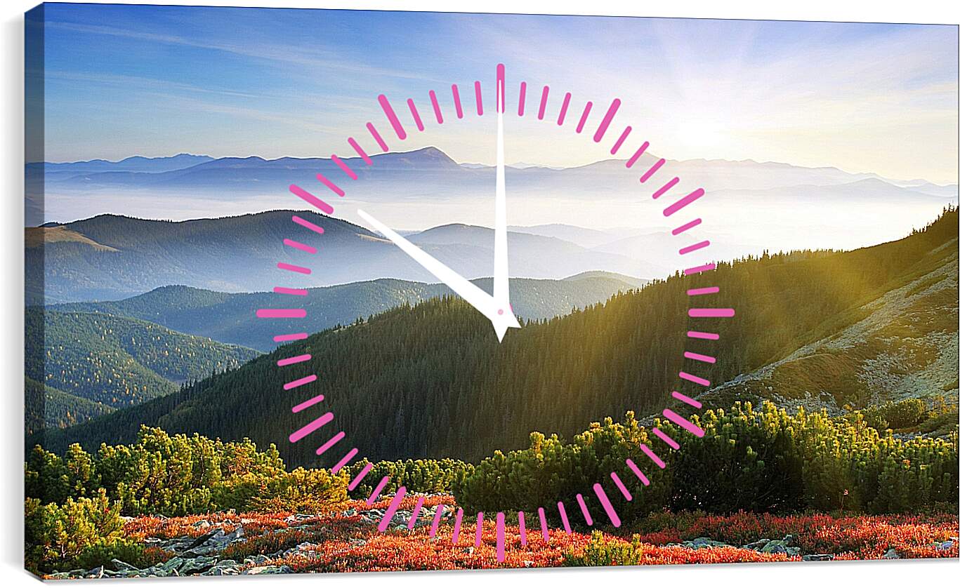 Часы картина - Утреннее солнце над горами
