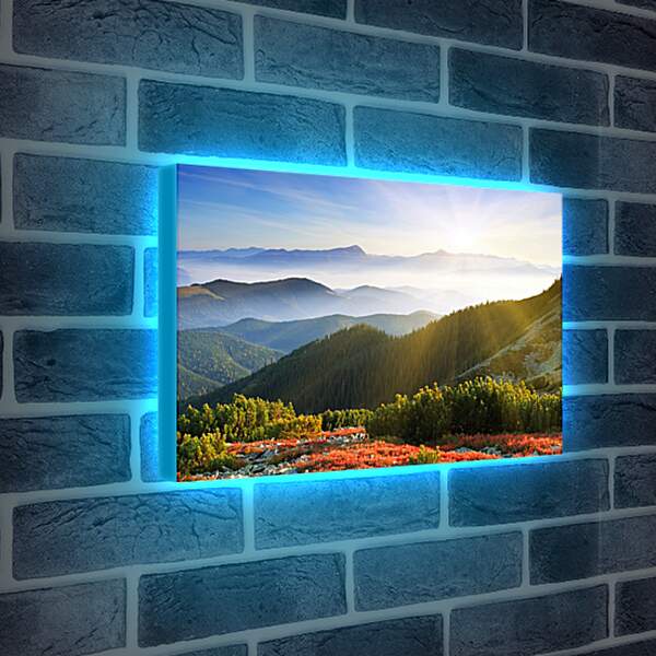 Лайтбокс световая панель - Утреннее солнце над горами