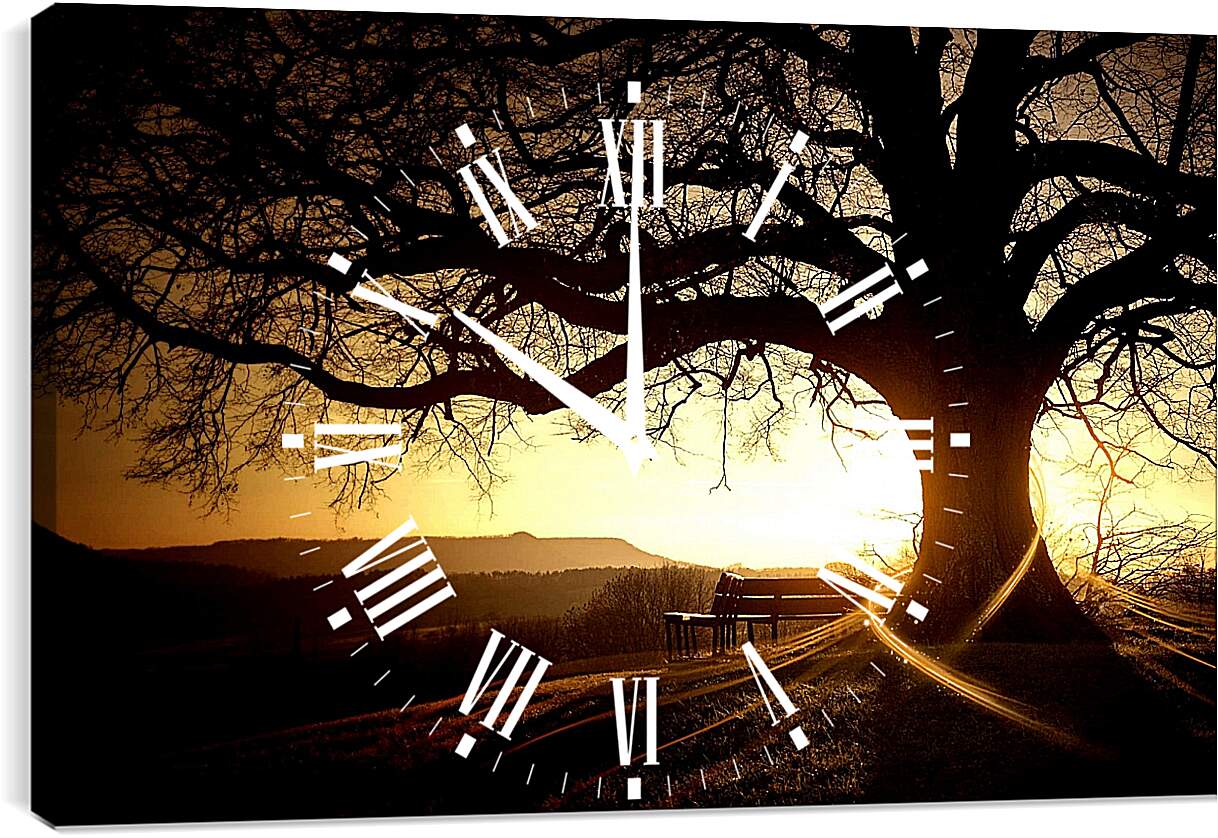 Часы картина - Скамейка под деревом