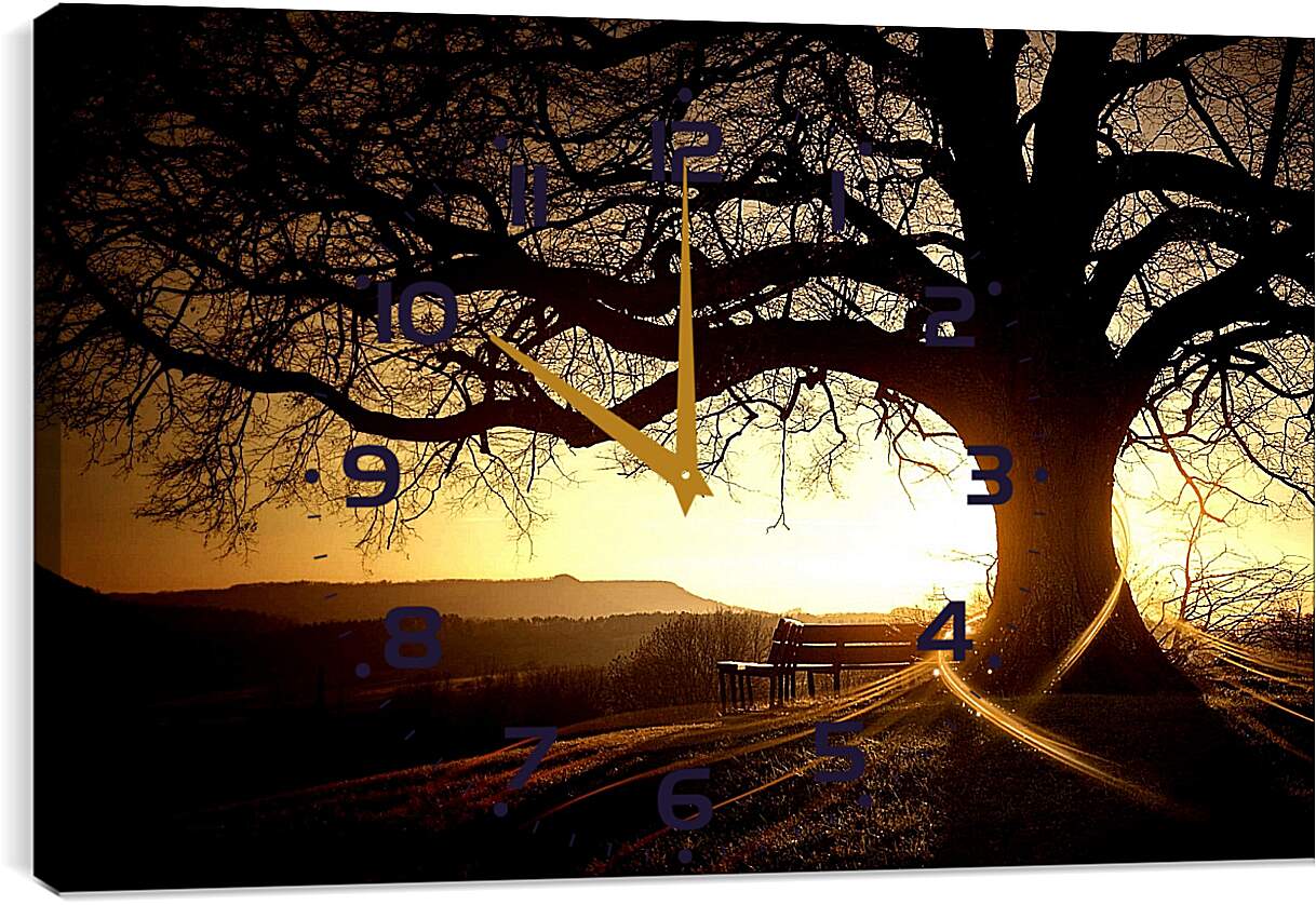 Часы картина - Скамейка под деревом