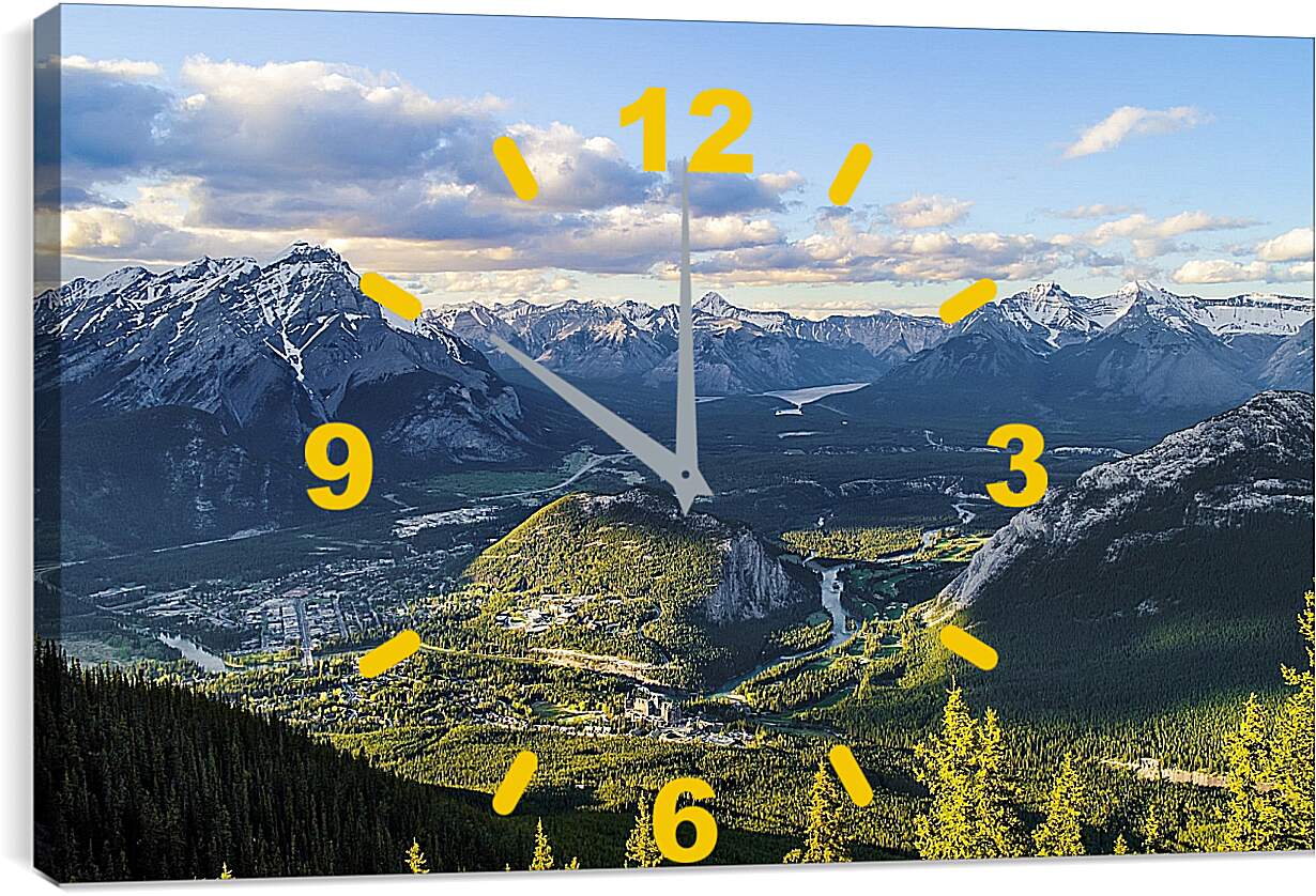 Часы картина - Деревушка вокруг гор