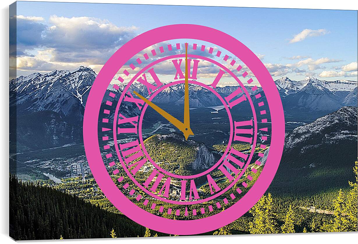 Часы картина - Деревушка вокруг гор