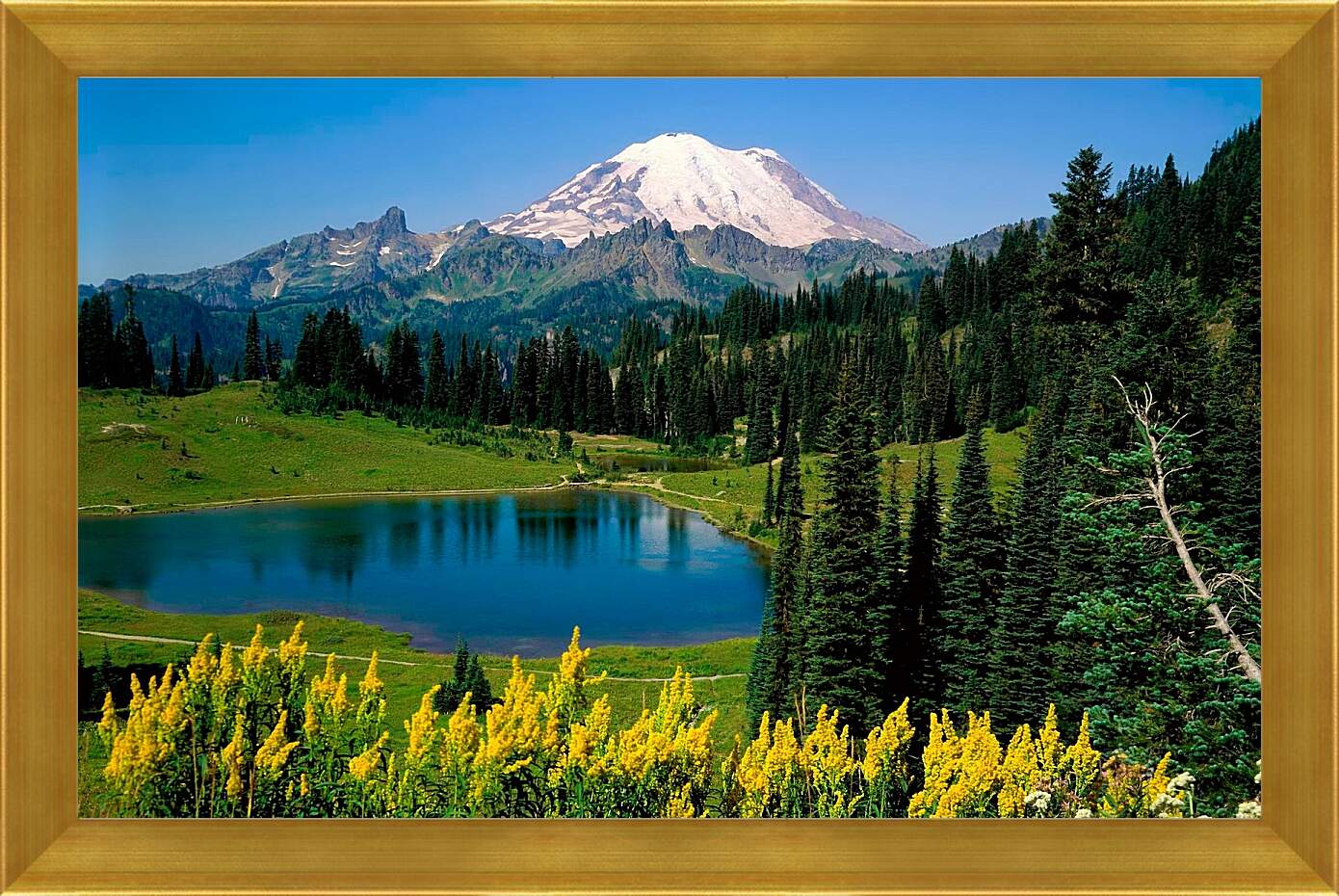 Картина в раме - Горы и озеро