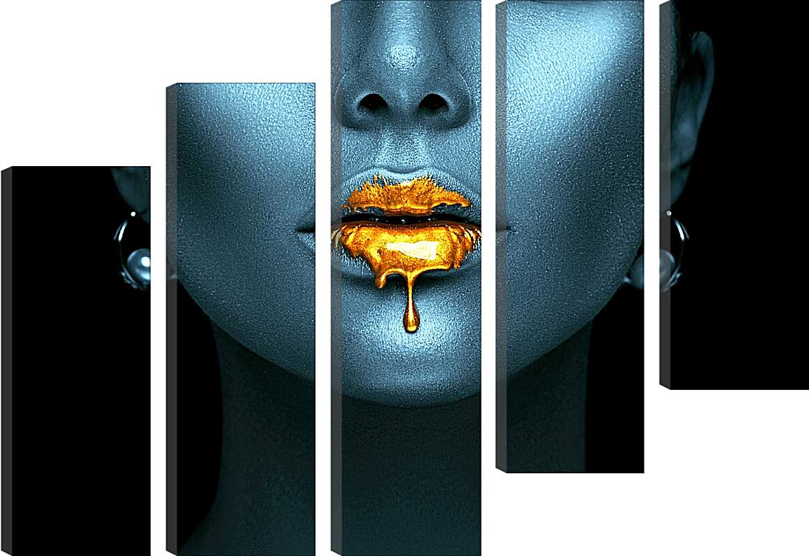 Модульная картина - Золотые губы девушки
