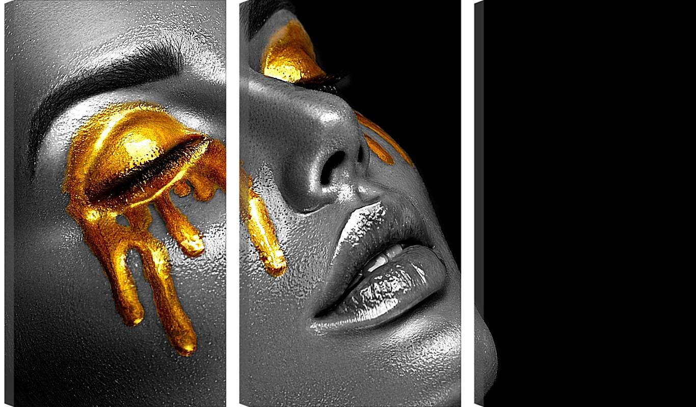 Модульная картина - Золотая краска на глазах у девушки