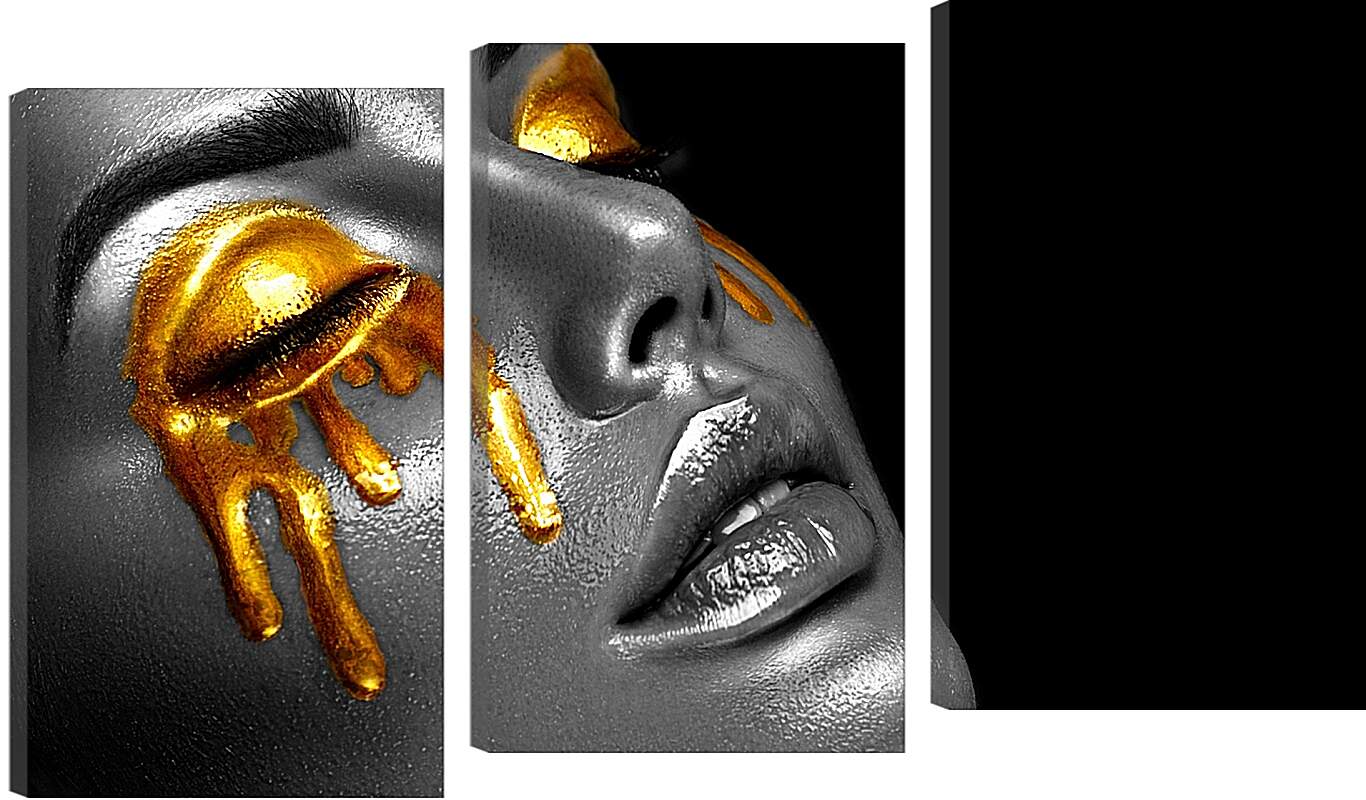 Модульная картина - Золотая краска на глазах у девушки