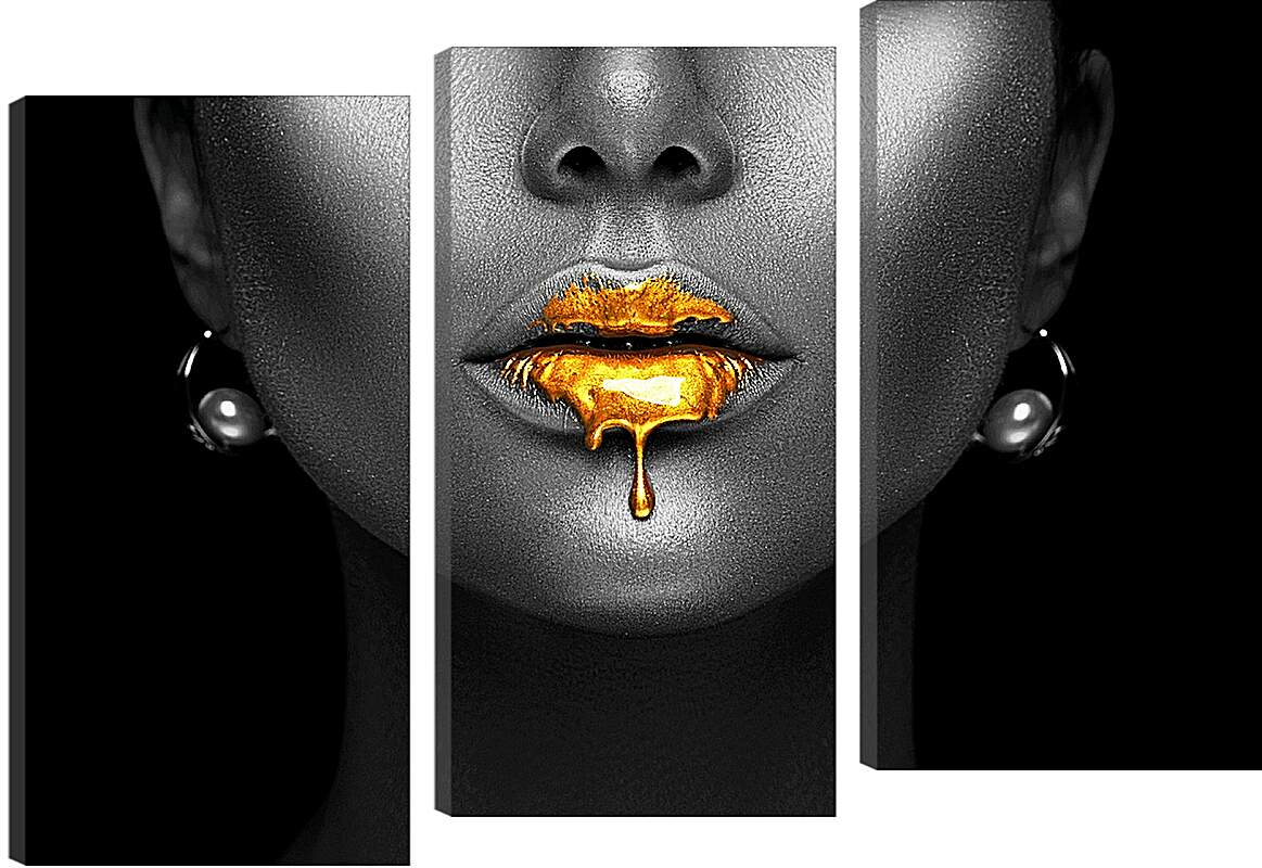 Модульная картина - Золотая краска на губах у девушки