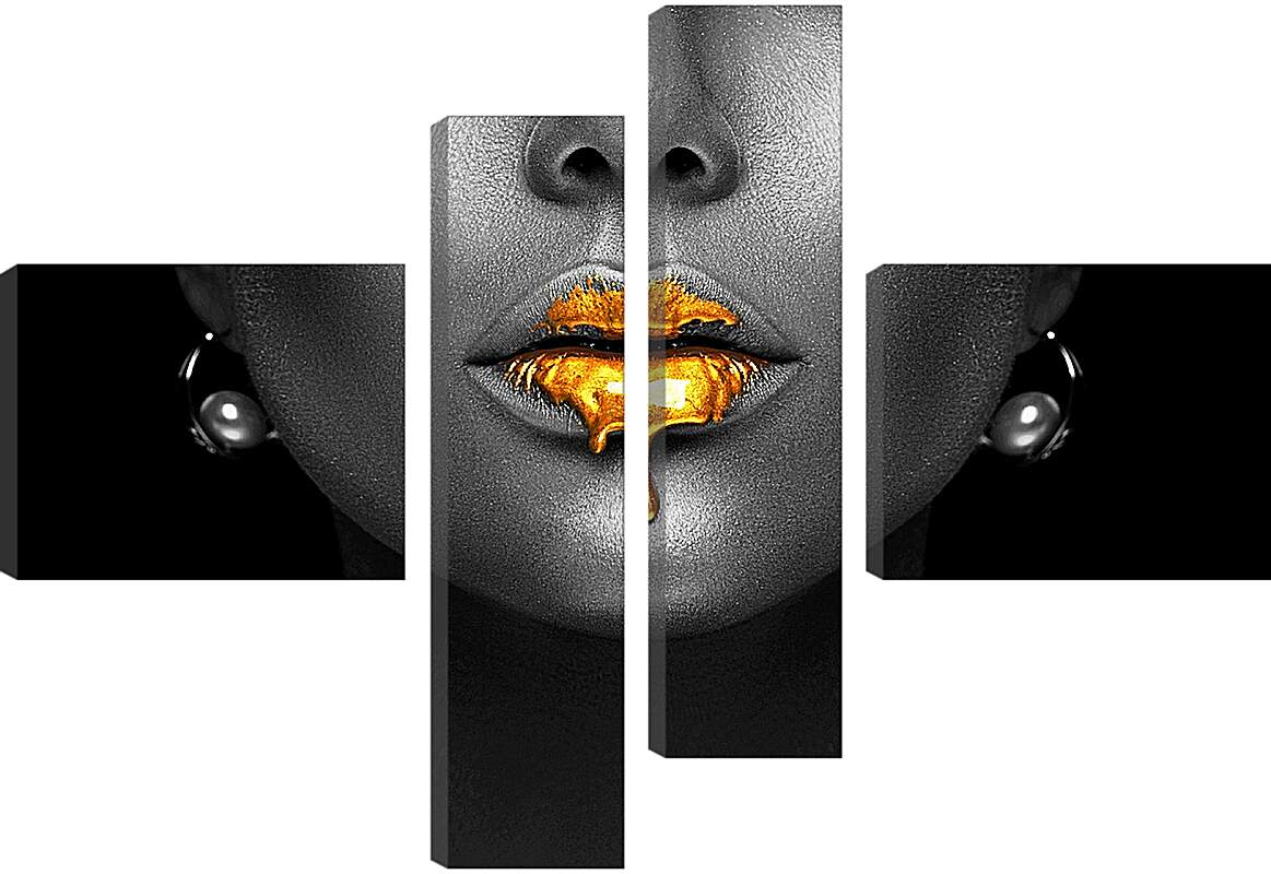 Модульная картина - Золотая краска на губах у девушки