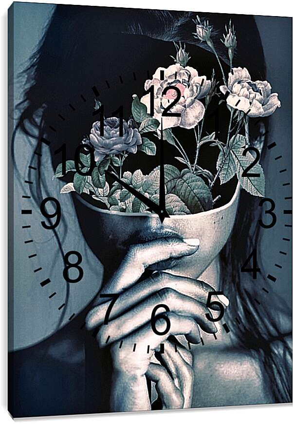 Часы картина - Цветы на лице у девушки 2