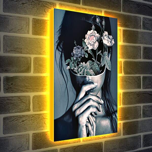 Лайтбокс световая панель - Цветы на лице у девушки 2