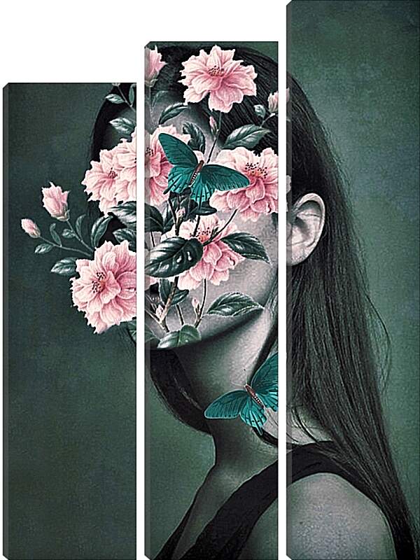 Модульная картина - Цветы на лице у девушки 3
