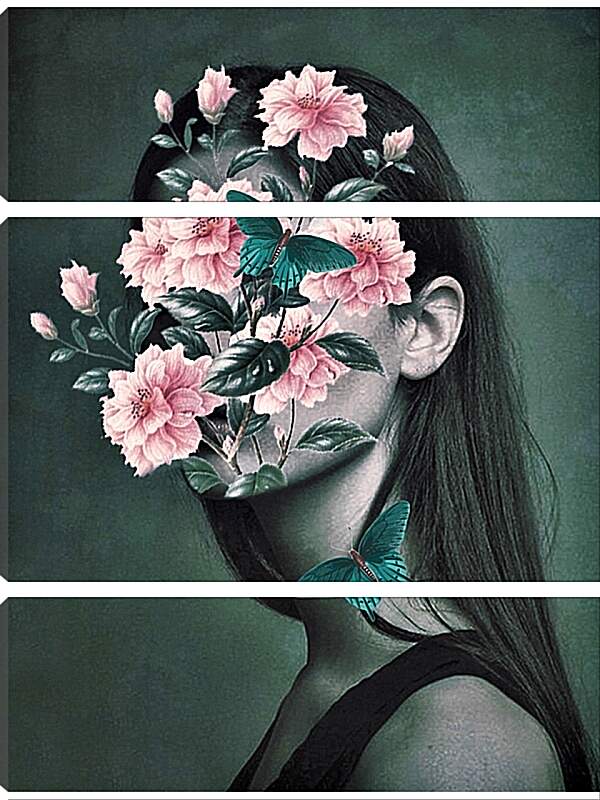 Модульная картина - Цветы на лице у девушки 3