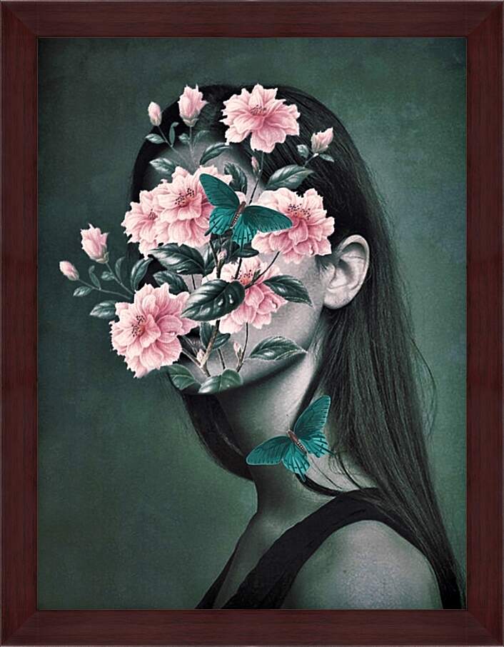 Картина в раме - Цветы на лице у девушки 3
