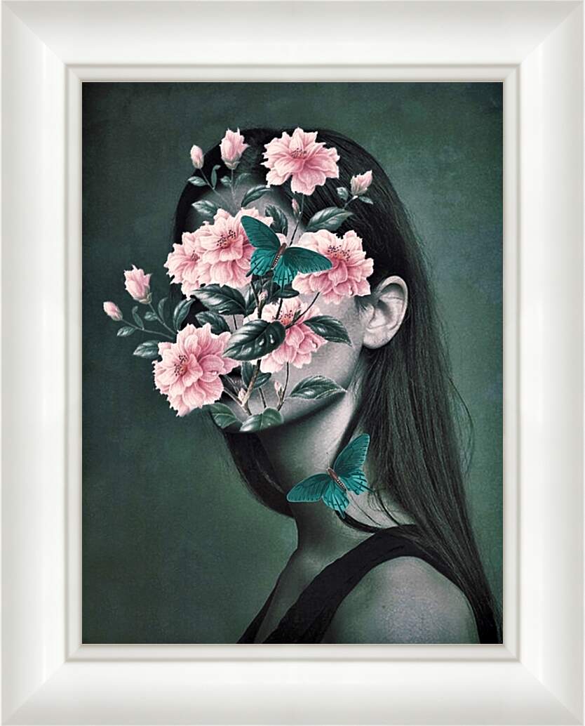 Картина в раме - Цветы на лице у девушки 3