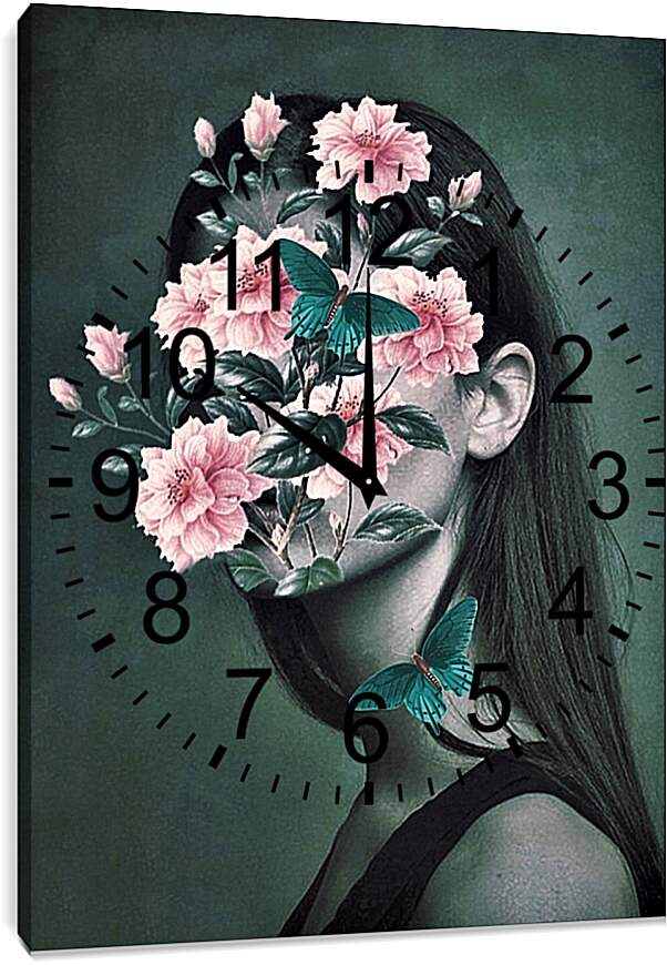 Часы картина - Цветы на лице у девушки 3