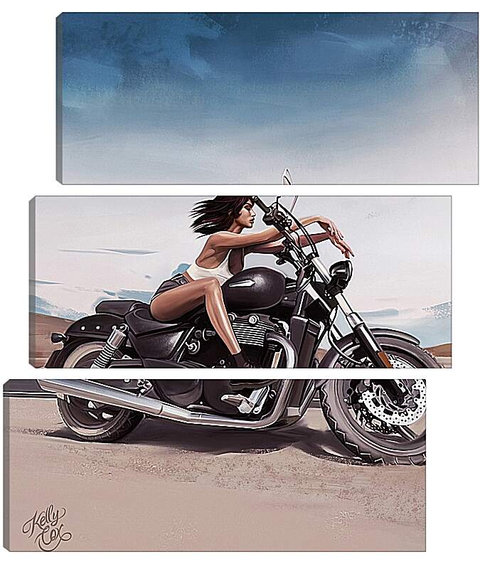 Модульная картина - Девушка на мотоцикле