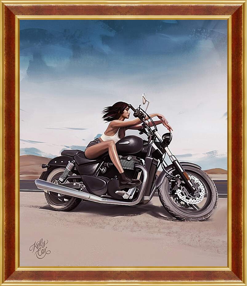 Картина в раме - Девушка на мотоцикле