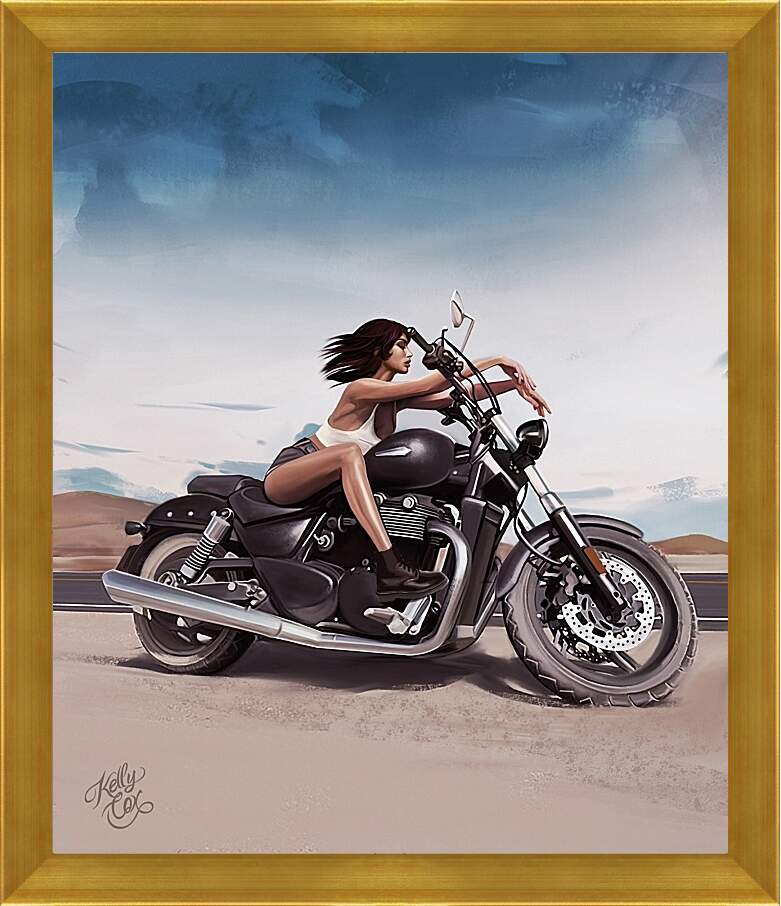 Картина в раме - Девушка на мотоцикле