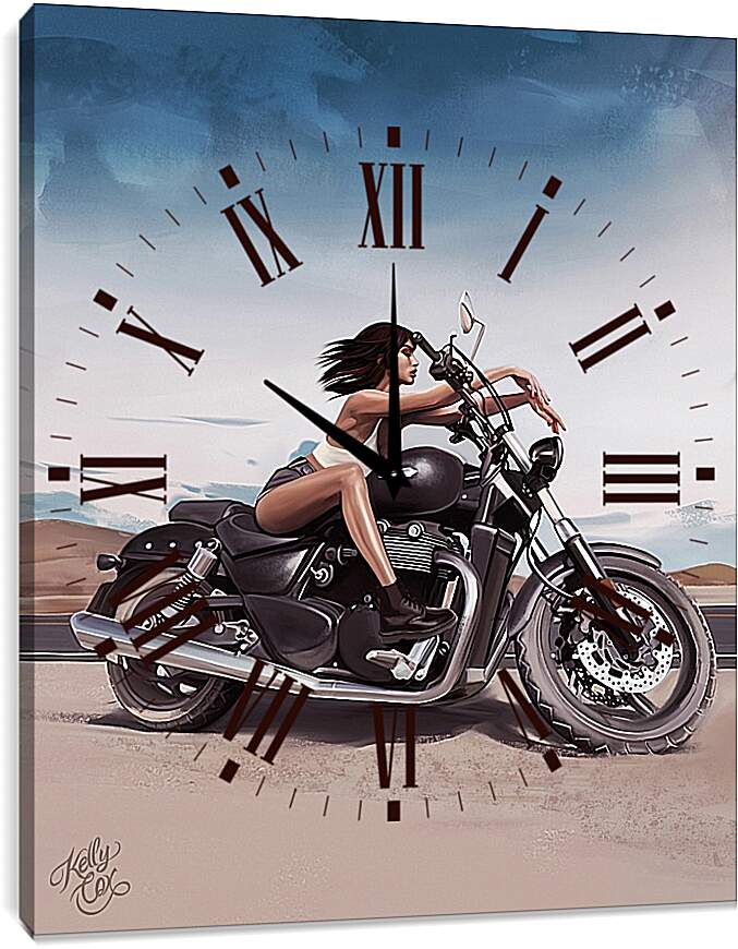 Часы картина - Девушка на мотоцикле