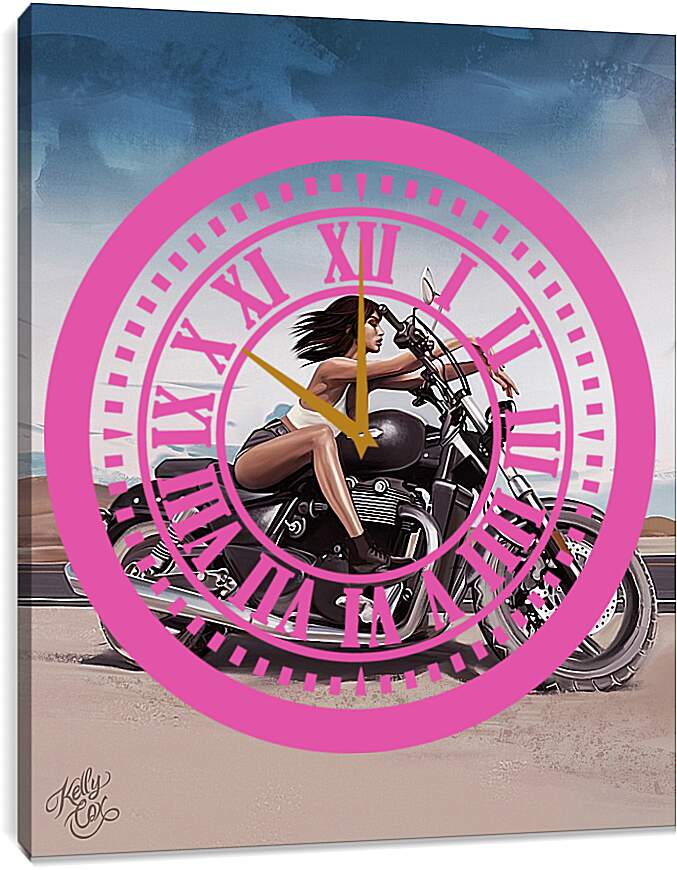 Часы картина - Девушка на мотоцикле