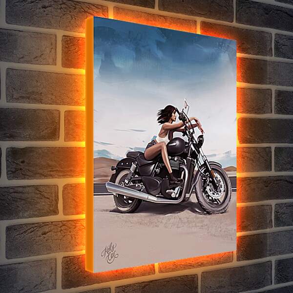 Лайтбокс световая панель - Девушка на мотоцикле