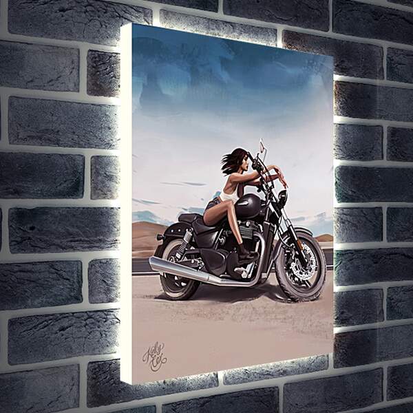 Лайтбокс световая панель - Девушка на мотоцикле