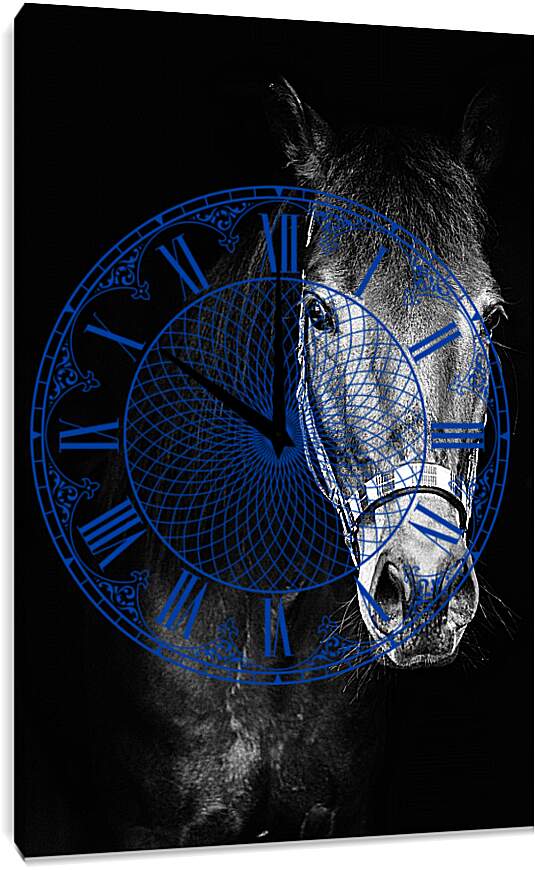 Часы картина - Чёрно-белая лошадь