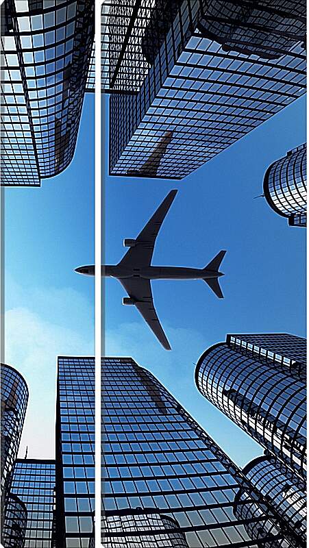 Модульная картина - Небоскребы и самолет