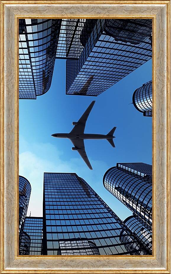 Картина в раме - Небоскребы и самолет