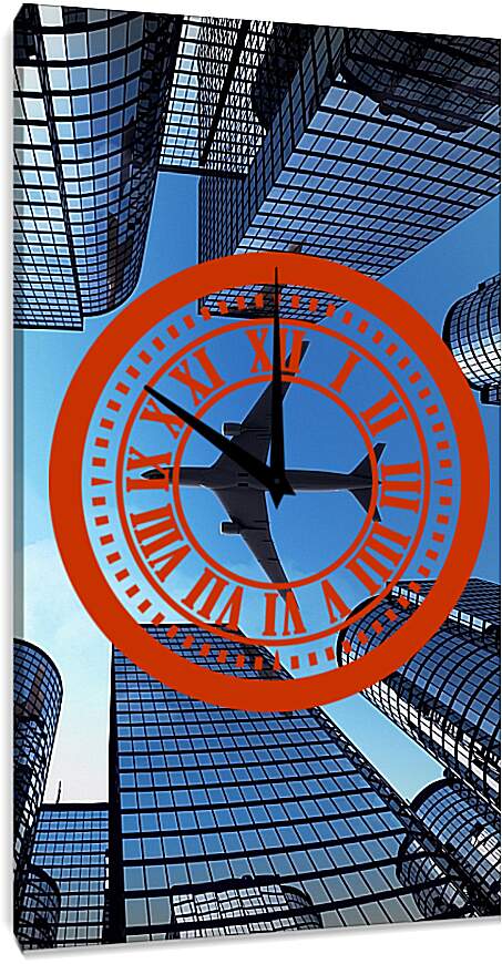 Часы картина - Небоскребы и самолет