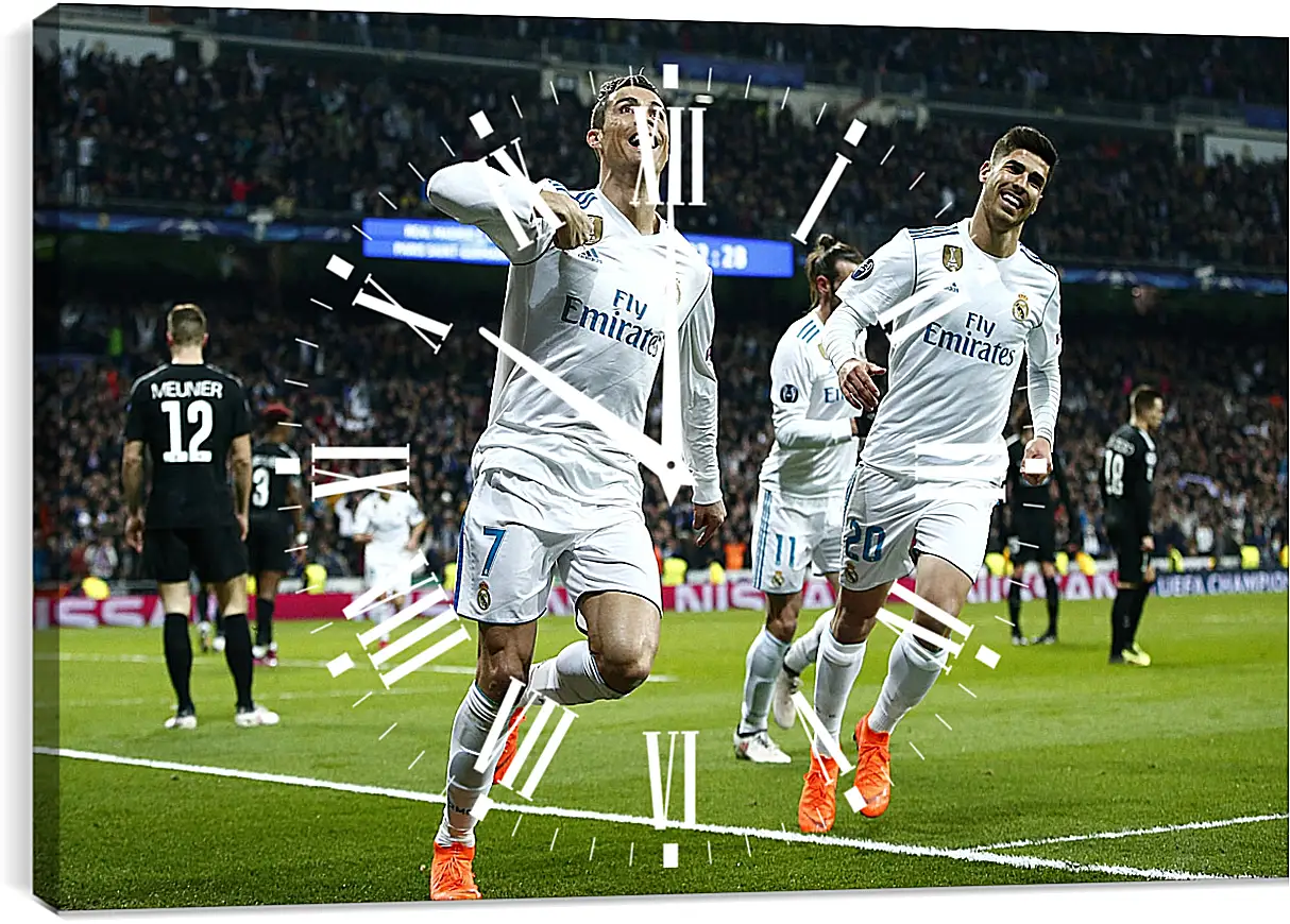 Часы картина - Празднование гола. ФК Реал Мадрид. FC Real Madrid