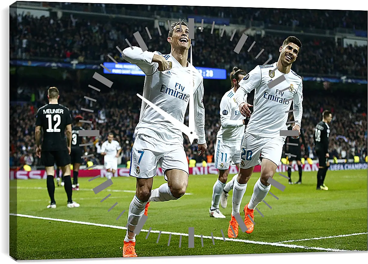 Часы картина - Празднование гола. ФК Реал Мадрид. FC Real Madrid