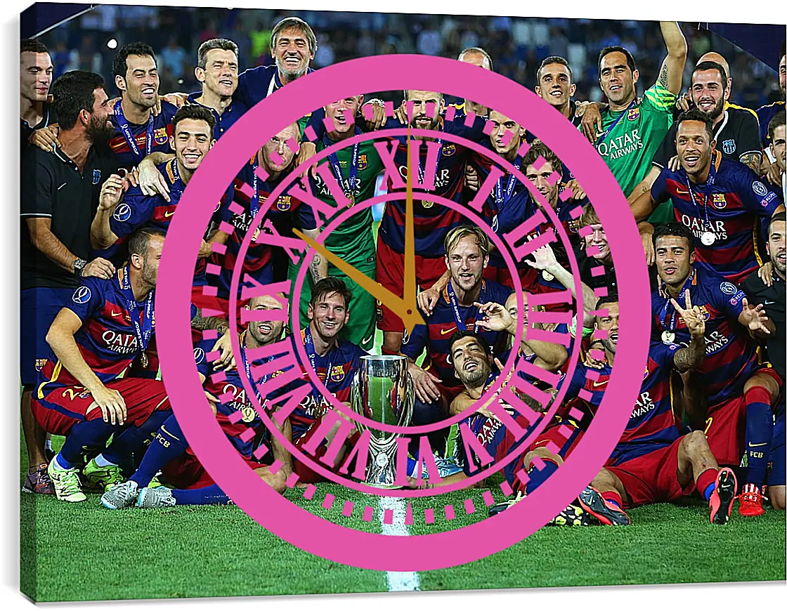 Часы картина - Победа в суперкубке 2015. ФК Барселона. FC Barcelona