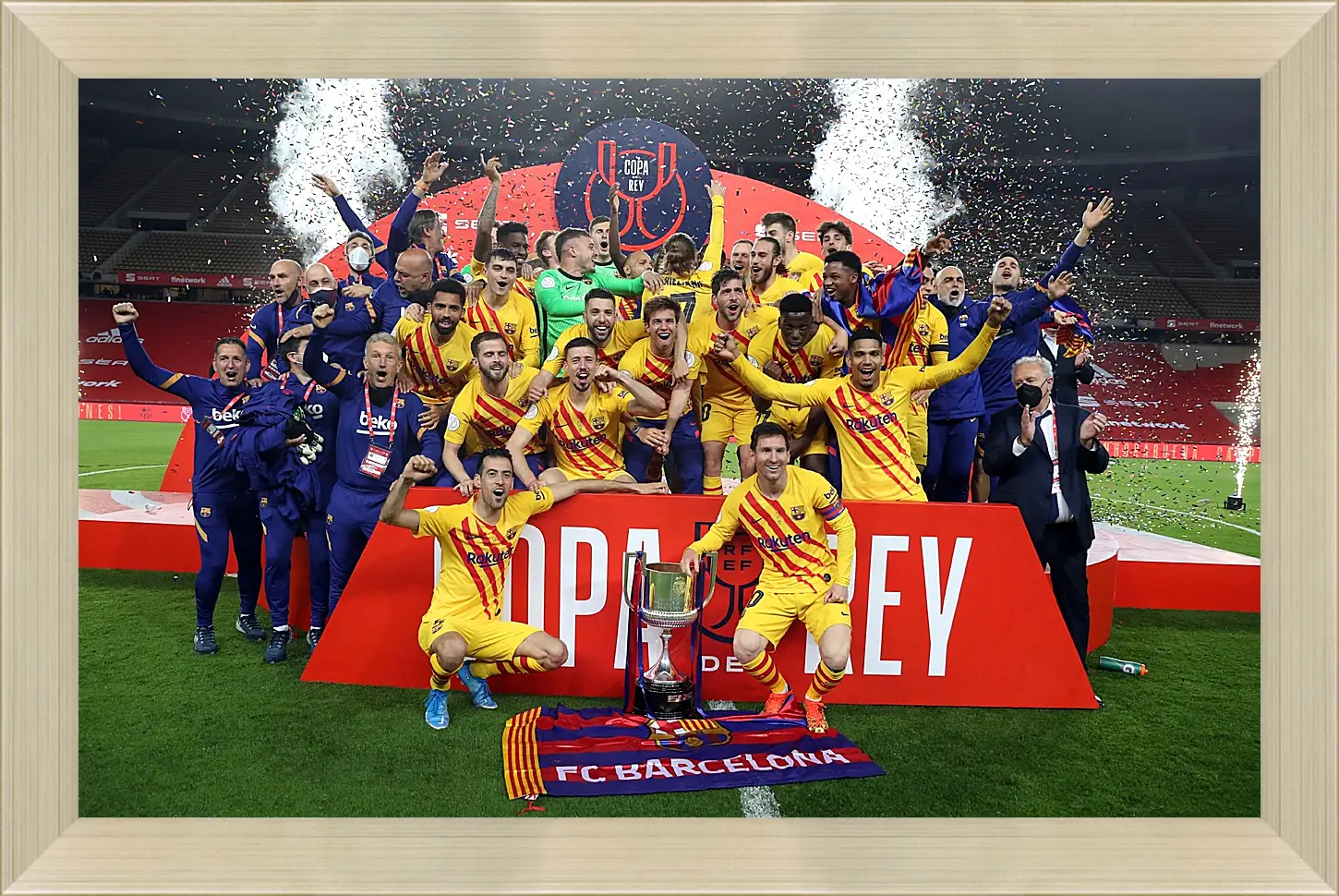 Картина в раме - Победа в кубке Испании. ФК Барселона. FC Barcelona