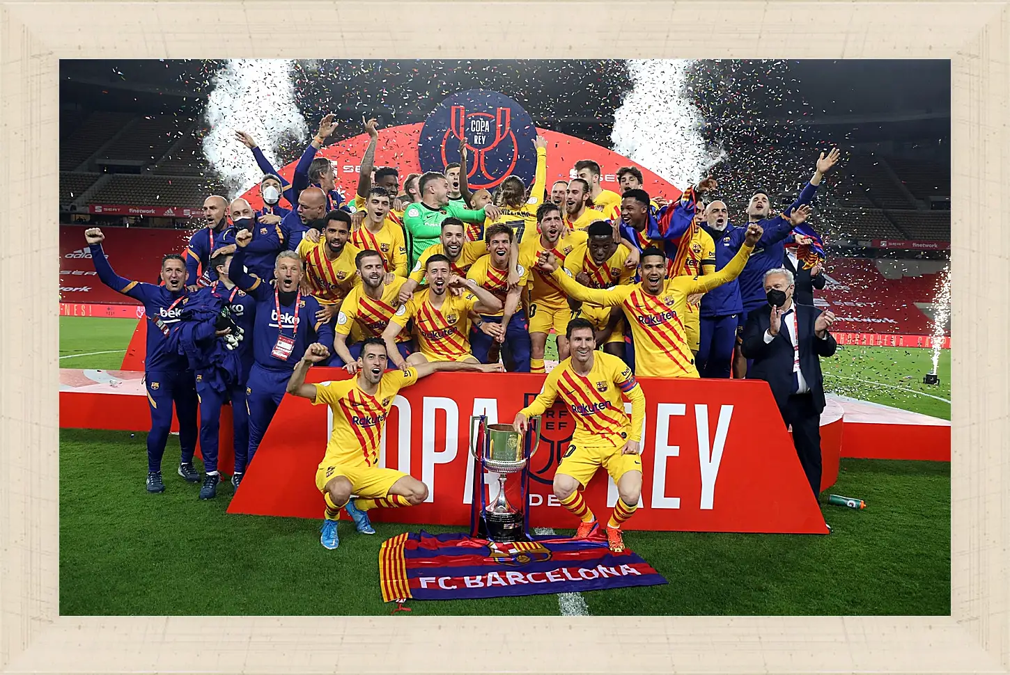 Картина в раме - Победа в кубке Испании. ФК Барселона. FC Barcelona