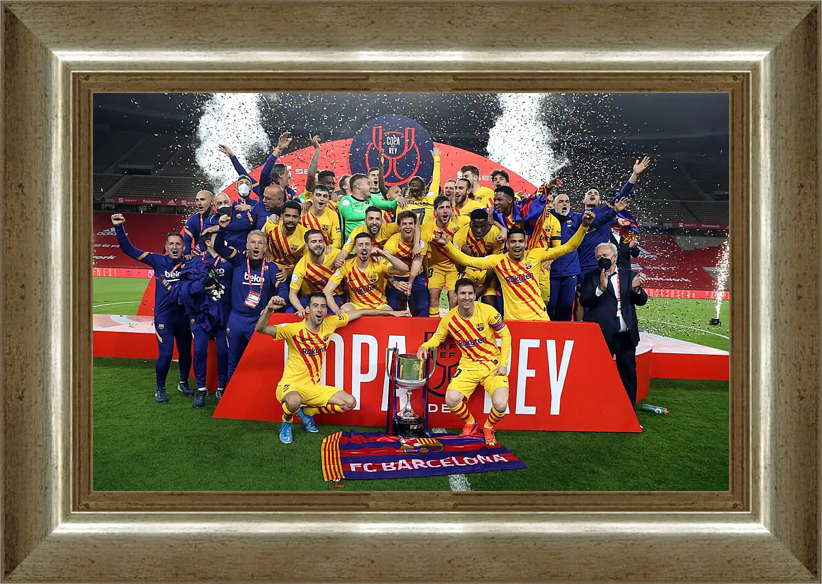 Картина в раме - Победа в кубке Испании. ФК Барселона. FC Barcelona