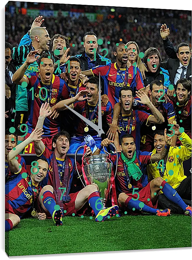 Часы картина - Победа в Лиге Чемпионов 2011. ФК Барселона. FC Barcelona